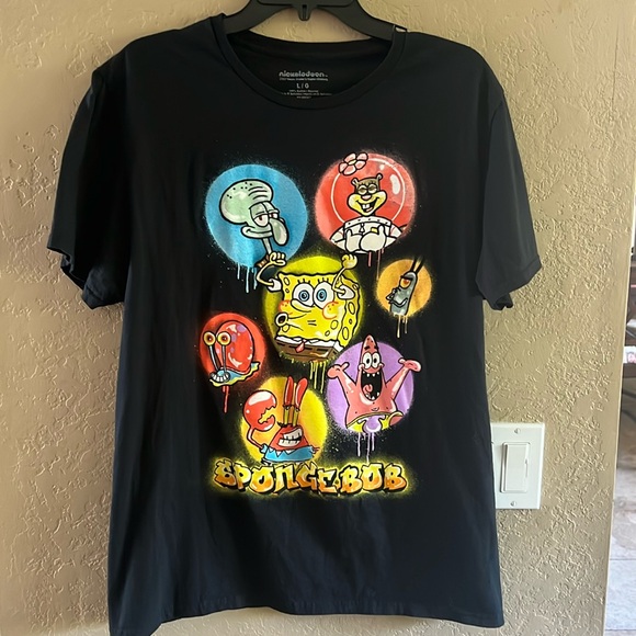 Nickelodeon SpongeBob screen print black cotton tshirt short sleeves size Large - Picture 3 of 9